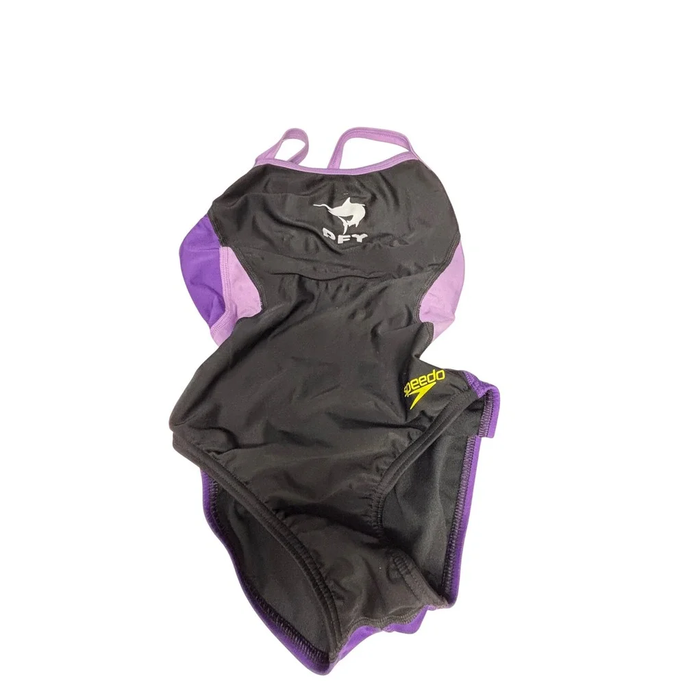 Speedo Pro LT Womens One Piece Swimsuit Black Purple Crossback Training Size 28